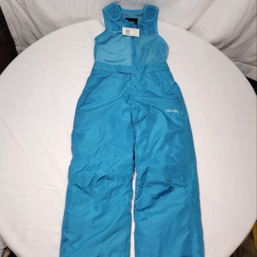 Stevies Aqua Blue Fleece Upper Overall Snow Bibs Ski Pants - Picture 9 of 13